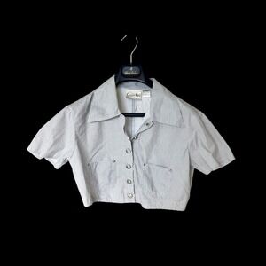 Y2K 90's Copper Key Cropped Top Button Up Shirt Women's Medium Coastal Academia